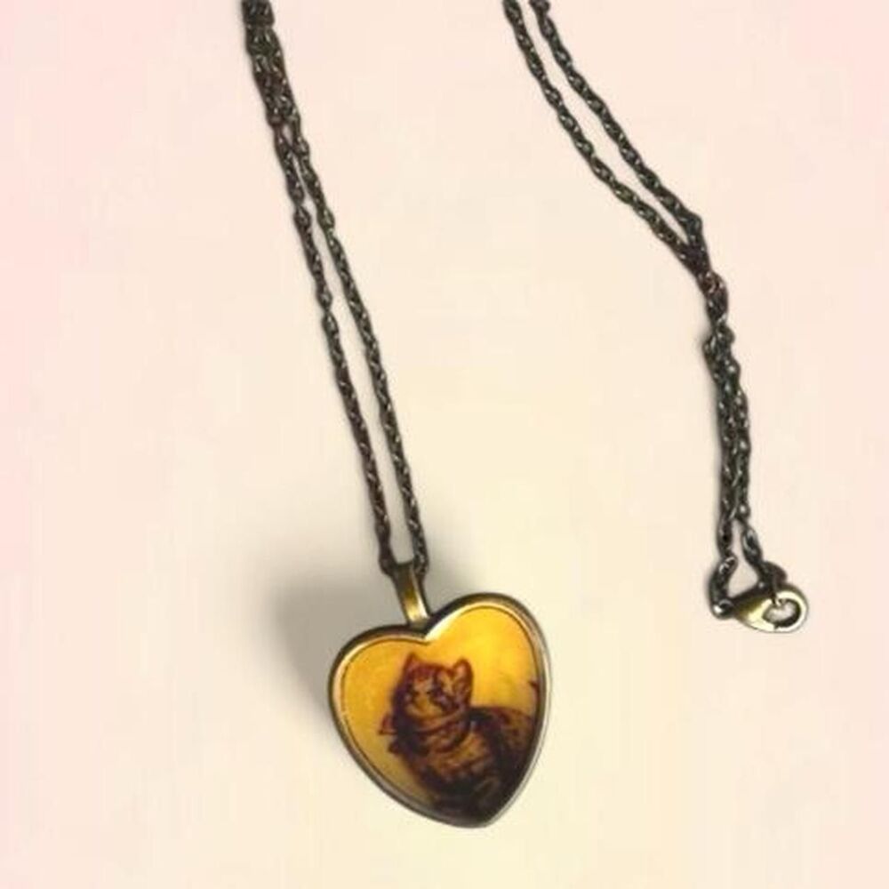 long brass chain kitten pendant necklace